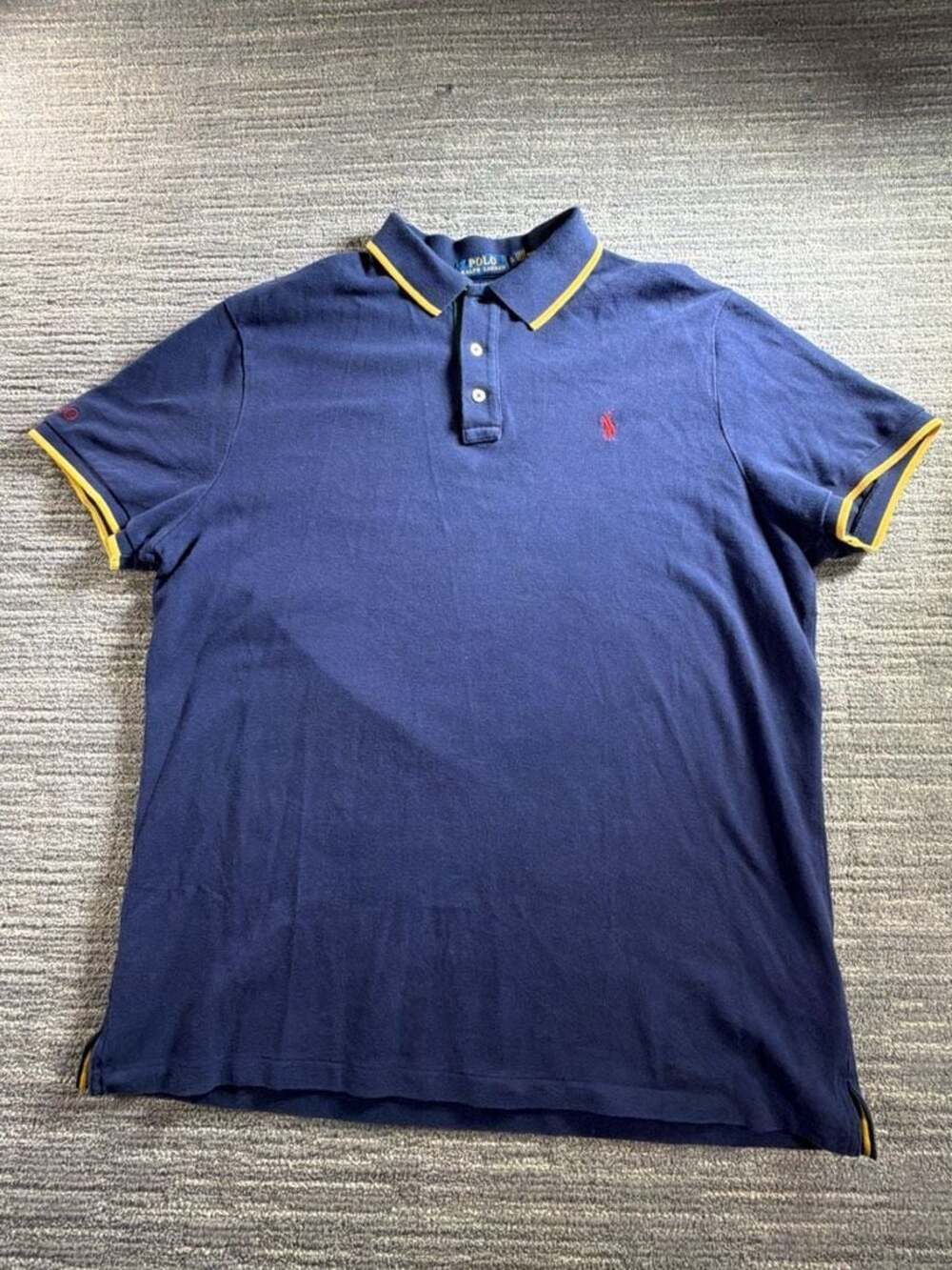 Polo Ralph Lauren Custom Slim Fit Polo Shirt Navy Blue Yellow XL